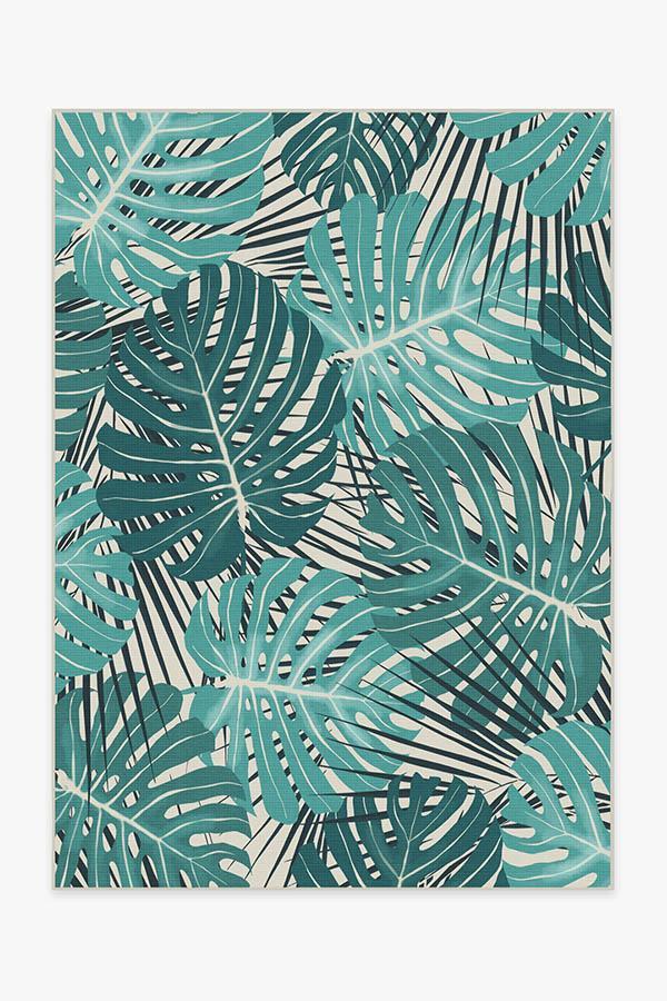 Monstera Teal Rug 5'x7' | Stain-Resistant