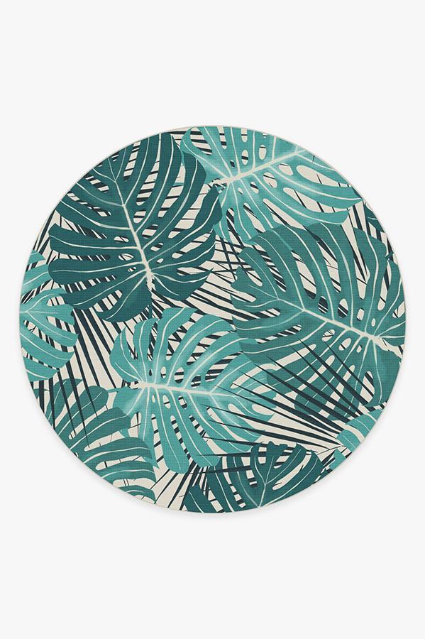 Monstera Teal Rug 8' Round | Stain-Resistant