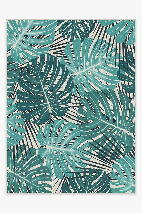Monstera Teal Rug 9'x12' | Stain-Resistant