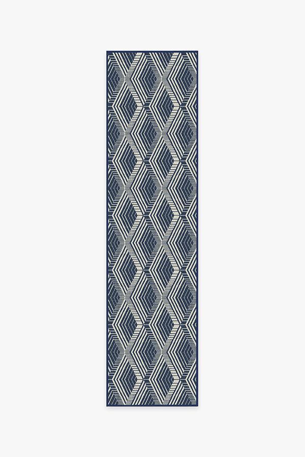 Outdoor Motus Diamond Navy Rug 2.5'x10' | Stain-Resistant