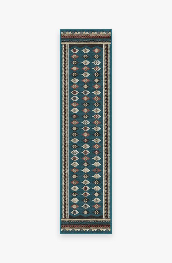 Noorani Teal Blue Rug 2.5'x10' | Stain-Resistant