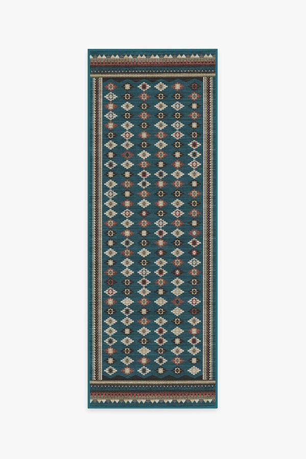 Noorani Teal Blue Rug 2.5'x7' | Stain-Resistant