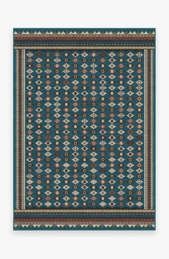 Noorani Teal Blue Rug 5'x7' | Stain-Resistant