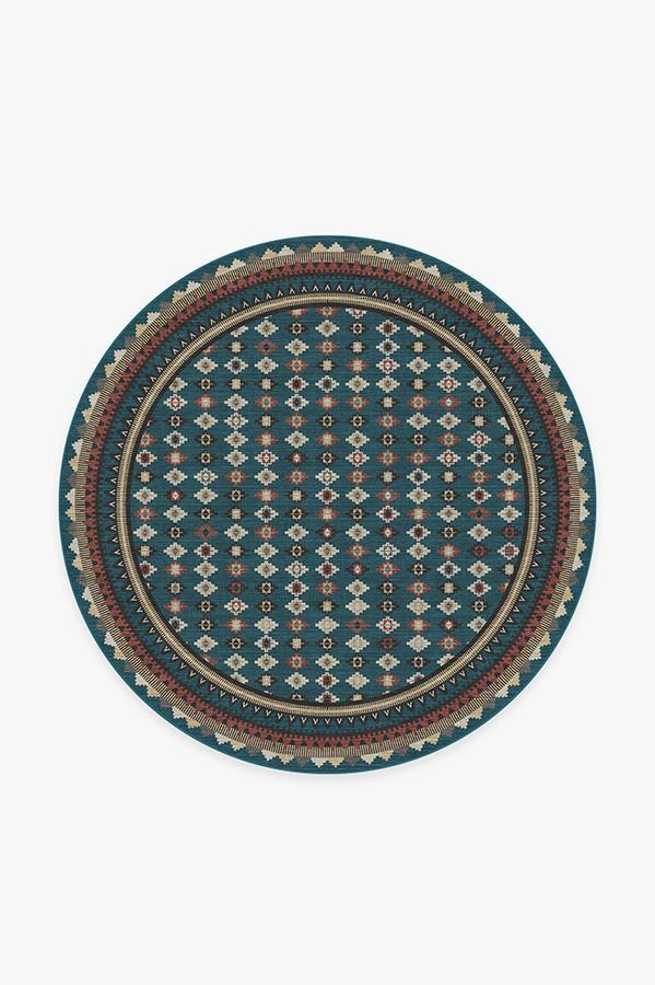 Noorani Teal Blue Rug 6' Round | Stain-Resistant