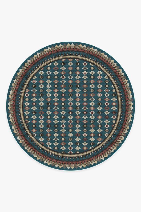 Noorani Teal Blue Rug 8' Round | Stain-Resistant
