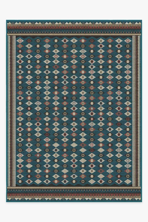 Noorani Teal Blue Rug 9'x12' | Stain-Resistant