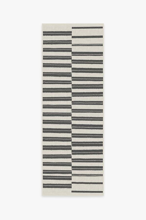 Outdoor Offset Stripe Black Rug 2.5'x7' | Stain-Resistant