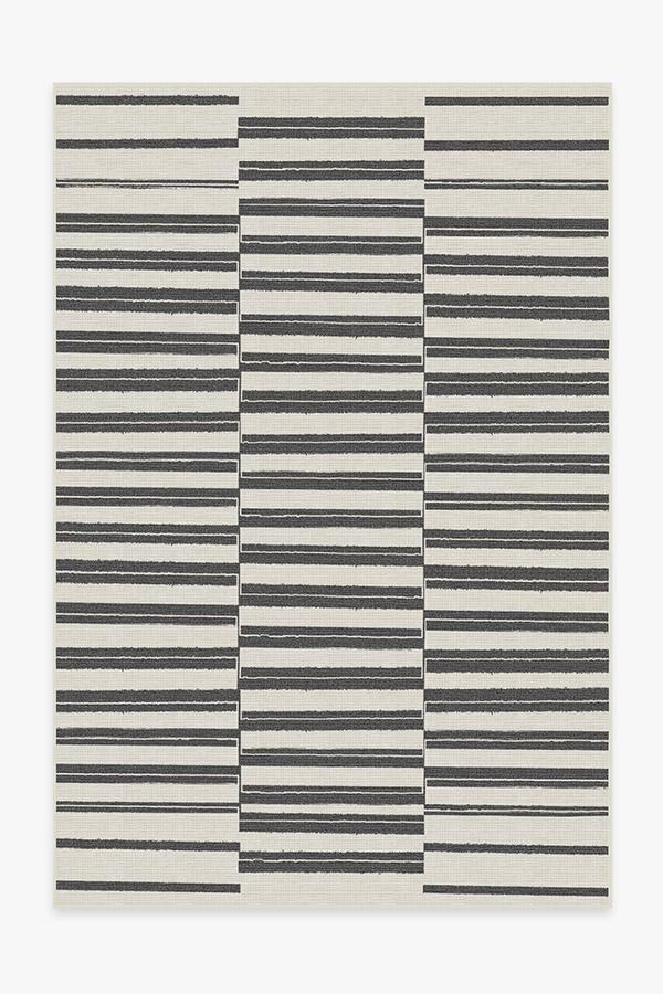 Outdoor Offset Stripe Black Rug 6'x9' | Stain-Resistant