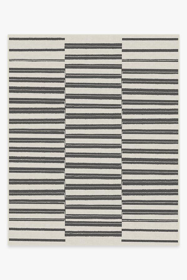 Outdoor Offset Stripe Black Rug 8'x10' | Stain-Resistant