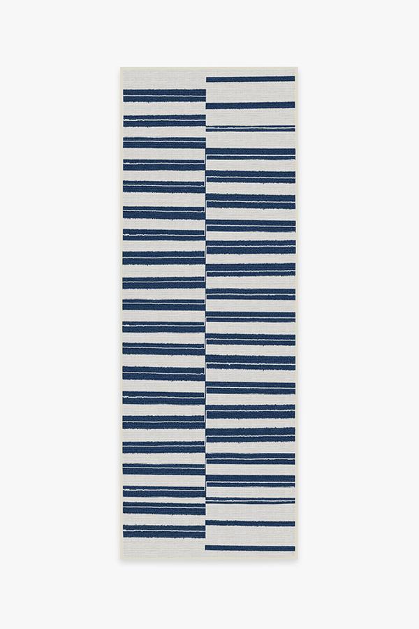 Outdoor Offset Stripe Navy Rug 2.5'x7' | Stain-Resistant