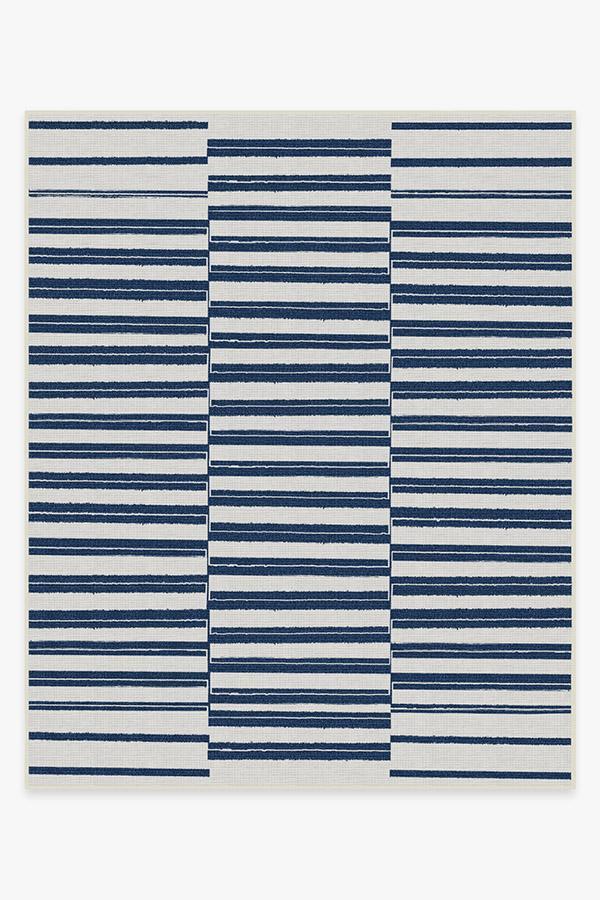 Outdoor Offset Stripe Navy Rug 8'x10' | Stain-Resistant