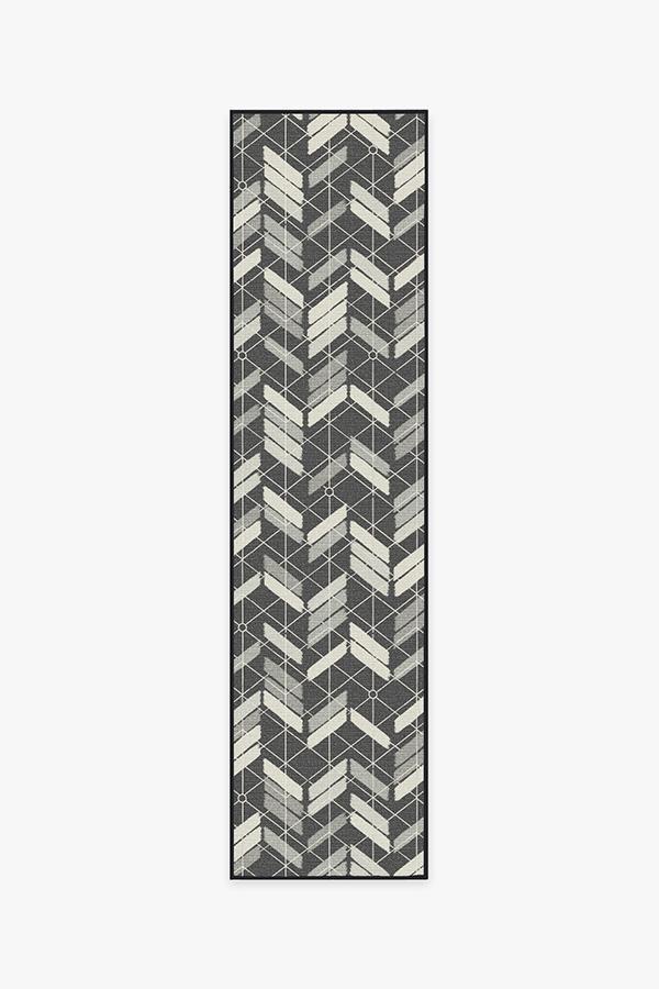 Outdoor Painted Chevron Black Rug 2.5'x10' | Stain-Resistant