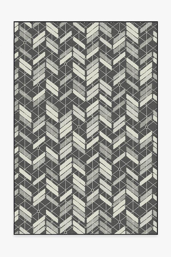 Outdoor Painted Chevron Black Rug 6'x9' | Stain-Resistant