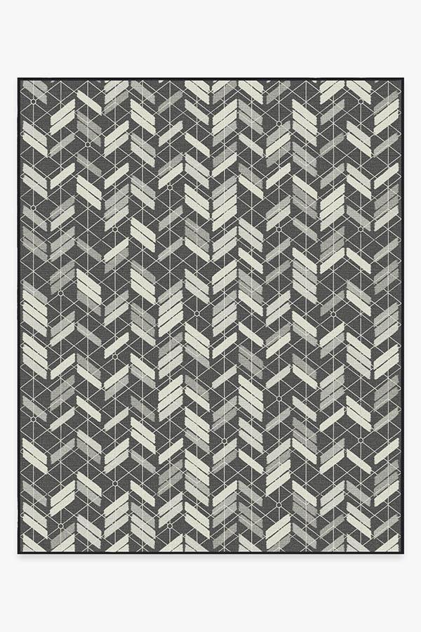 Outdoor Painted Chevron Black Rug 8'x10' | Stain-Resistant