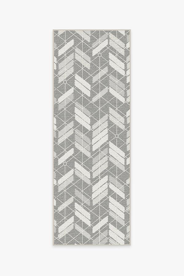 Outdoor Painted Chevron Grey Rug 2.5'x7' | Stain-Resistant