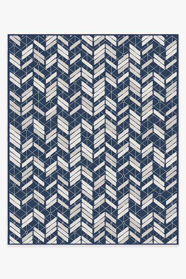 Outdoor Painted Chevron Navy Rug 8'x10' | Stain-Resistant