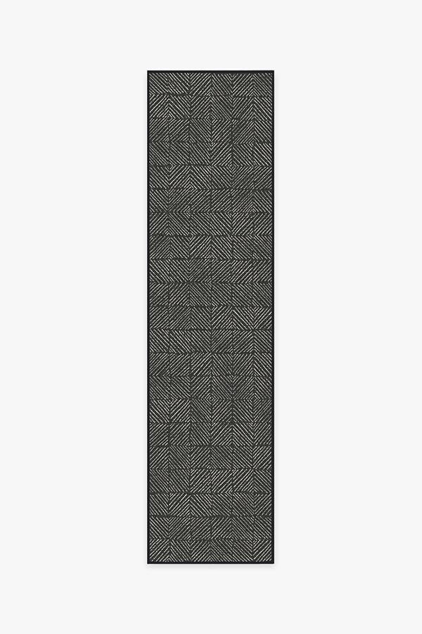 Outdoor Parquet Black Rug 2.5'x10' | Stain-Resistant