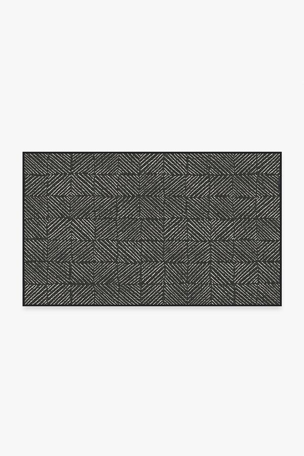 Outdoor Parquet Black Rug 3'x5' | Stain-Resistant