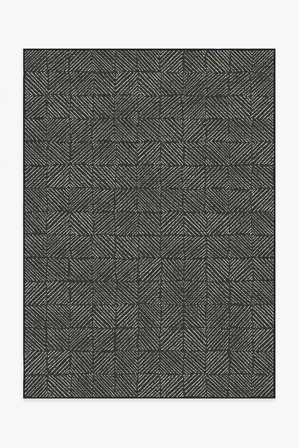 Outdoor Parquet Black Rug 5'x7' | Stain-Resistant