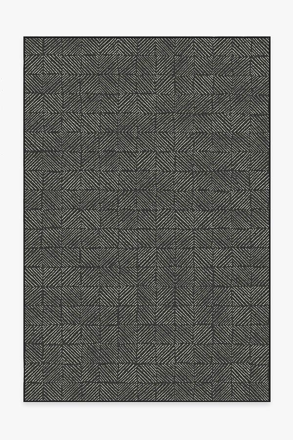 Outdoor Parquet Black Rug 6'x9' | Stain-Resistant