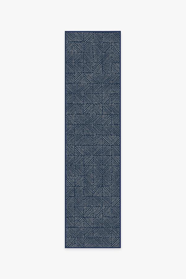 Outdoor Parquet Navy Rug 2.5'x10' | Stain-Resistant