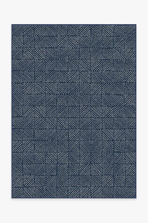 Outdoor Parquet Navy Rug 5'x7' | Stain-Resistant