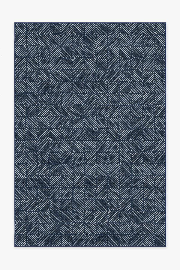 Outdoor Parquet Navy Rug 6'x9' | Stain-Resistant