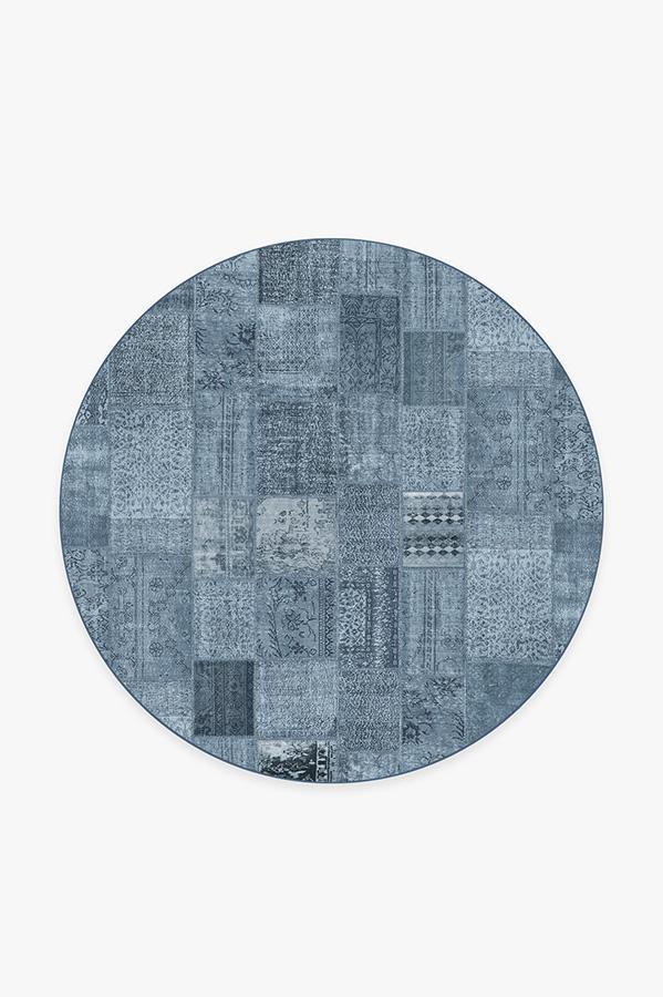 Patchwork Blue Rug 6' Round | Stain-Resistant