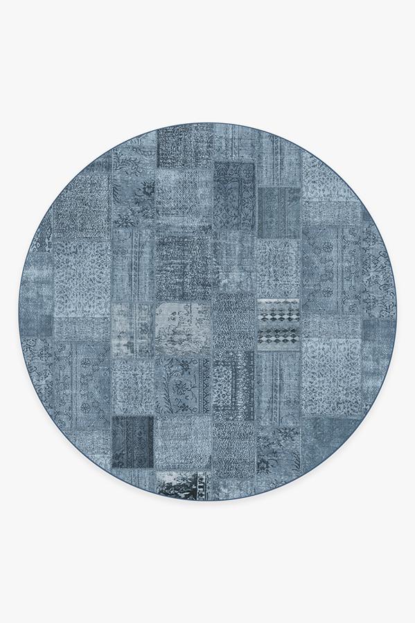 Patchwork Blue Rug 8' Round | Stain-Resistant