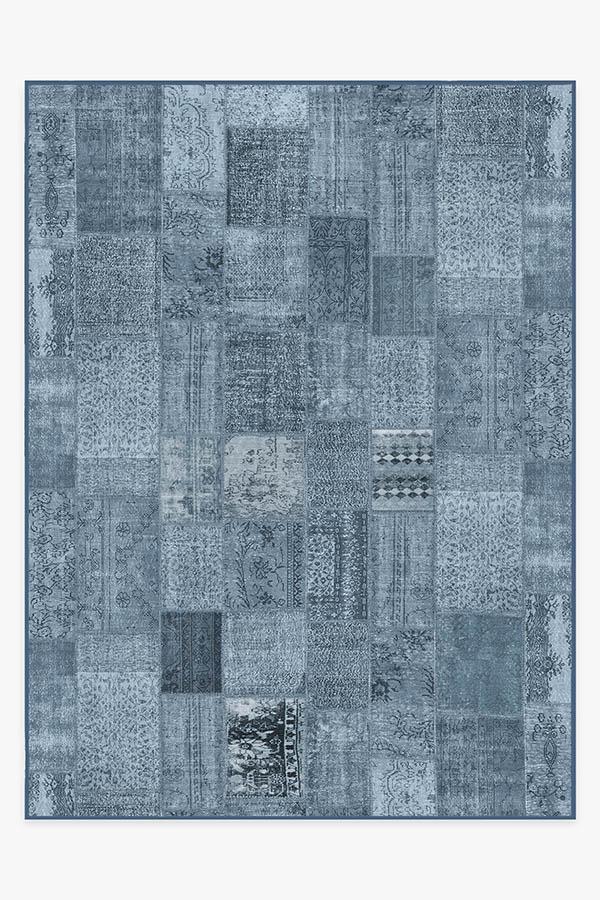 Patchwork Blue Rug 9'x12' | Stain-Resistant