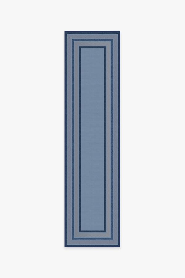 Outdoor Picnic Border Blue Rug 2.5'x10' | Stain-Resistant