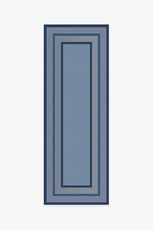 Outdoor Picnic Border Blue Rug 2.5'x7' | Stain-Resistant