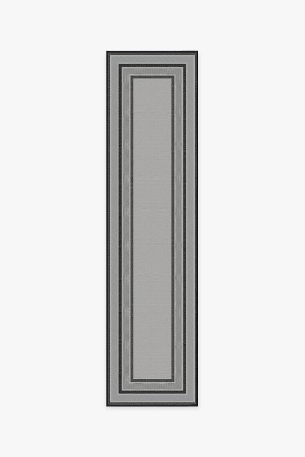 Outdoor Picnic Border Grey Rug 2.5'x10' | Stain-Resistant