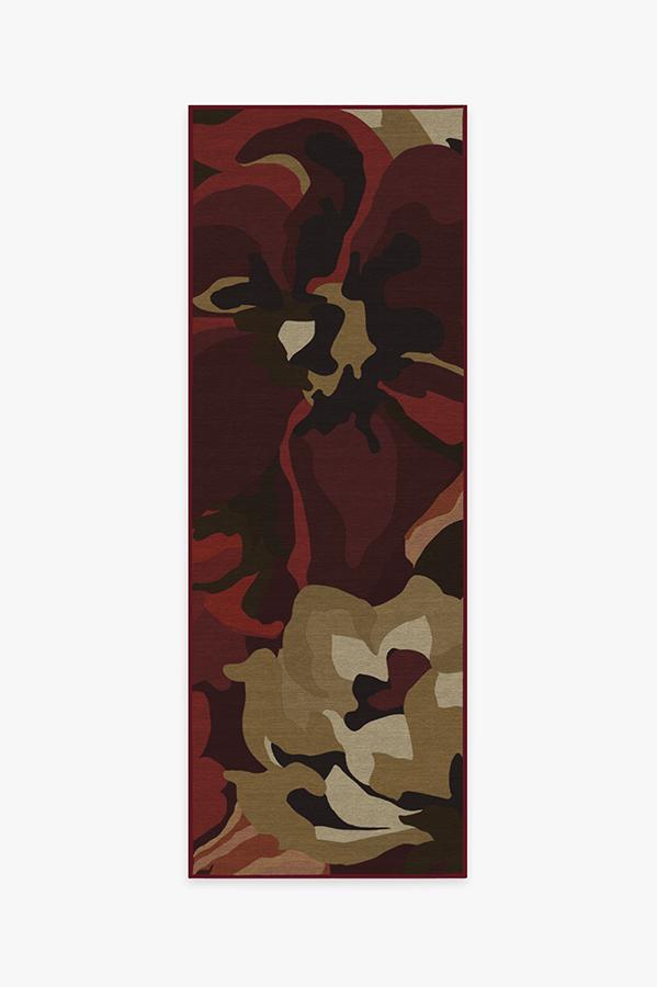 Poppy Floral Red Rug 2.5'x7' | Stain-Resistant