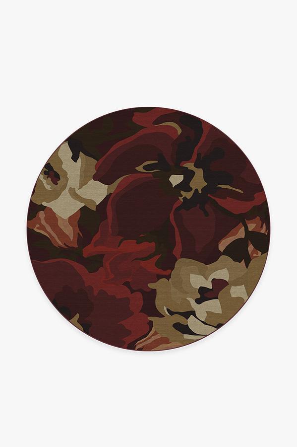 Poppy Floral Red Rug 6' Round | Stain-Resistant