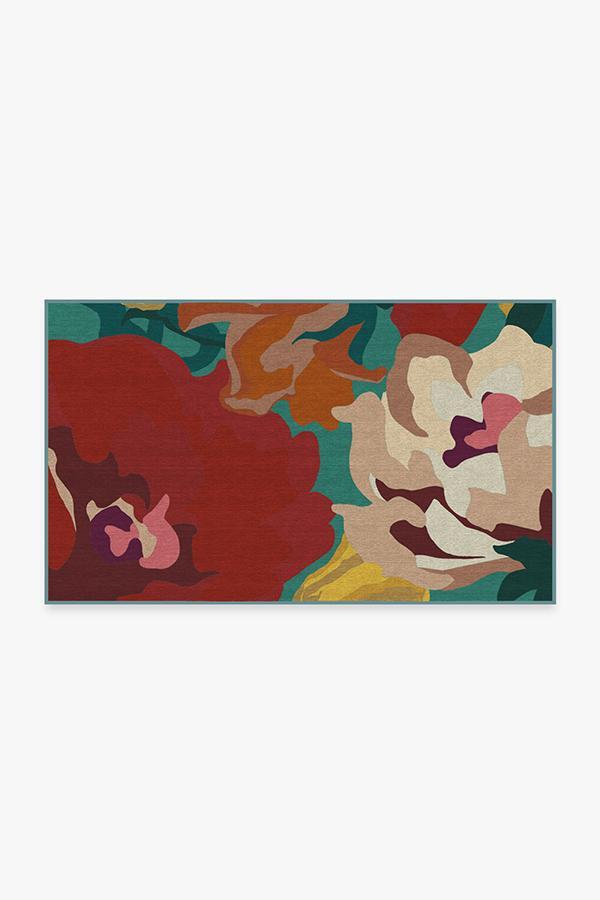 Poppy Floral Turquoise Rug 3'x5' | Stain-Resistant