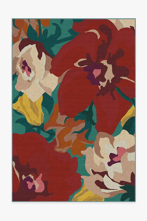 Poppy Floral Turquoise Rug 6'x9' | Stain-Resistant