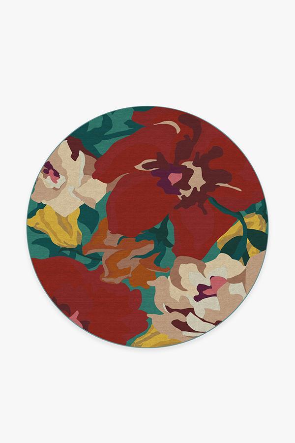 Poppy Floral Turquoise Rug 6' Round | Stain-Resistant