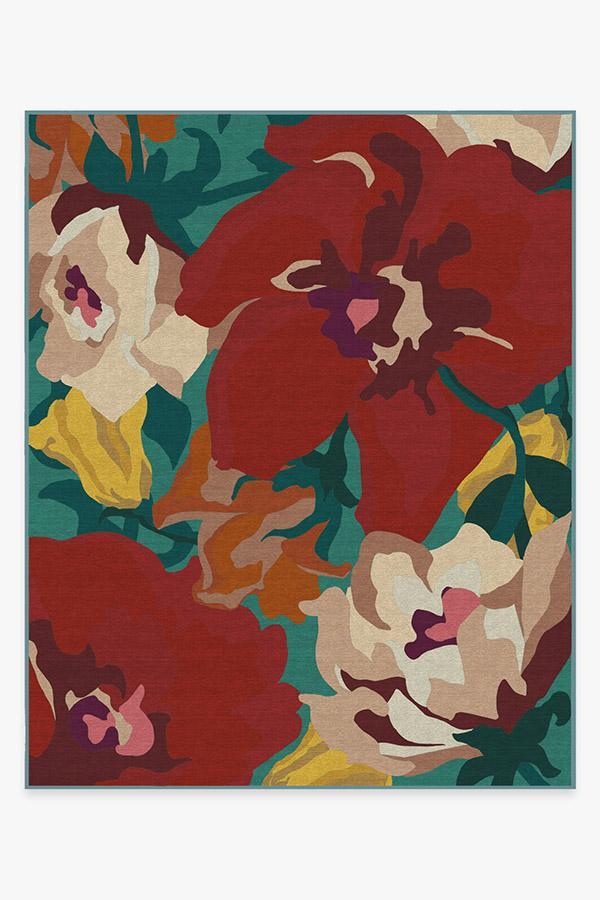 Poppy Floral Turquoise Rug 8'x10' | Stain-Resistant