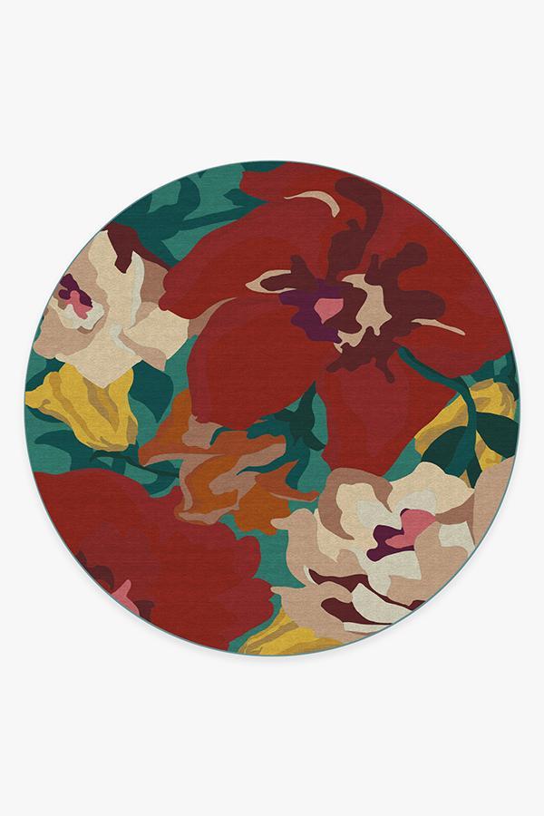 Poppy Floral Turquoise Rug 8' Round | Stain-Resistant