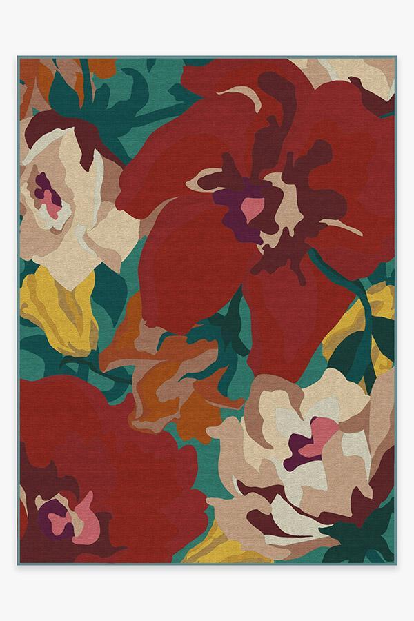 Poppy Floral Turquoise Rug 9'x12' | Stain-Resistant