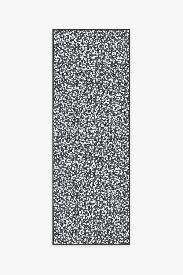 Posy Black & White Rug 2.5'x7' | Stain-Resistant