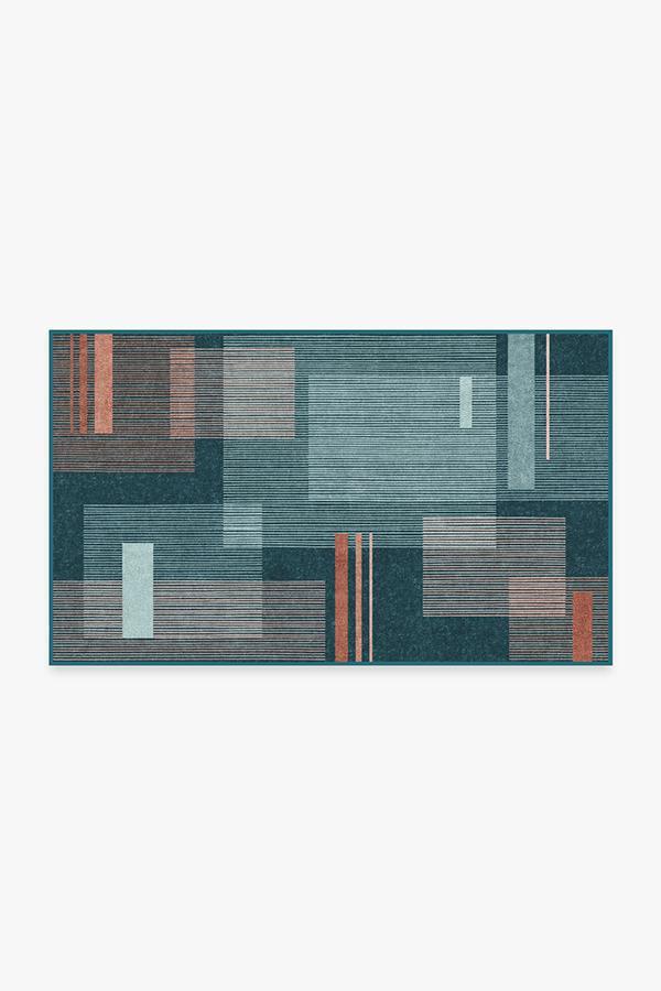 Quadra Teal Rug 3'x5' | Stain-Resistant