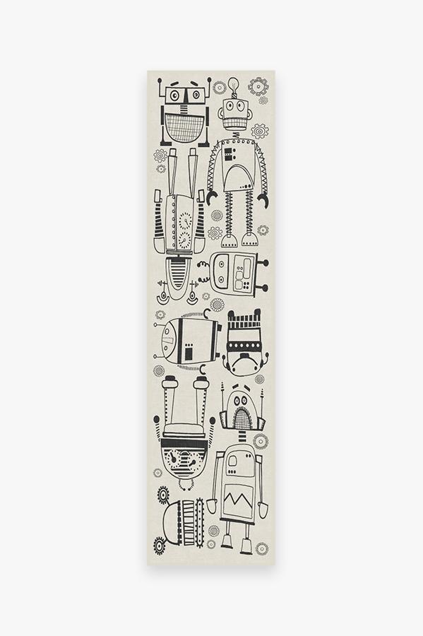 Robot Party Black & White Rug 2.5'x10' | Stain-Resistant