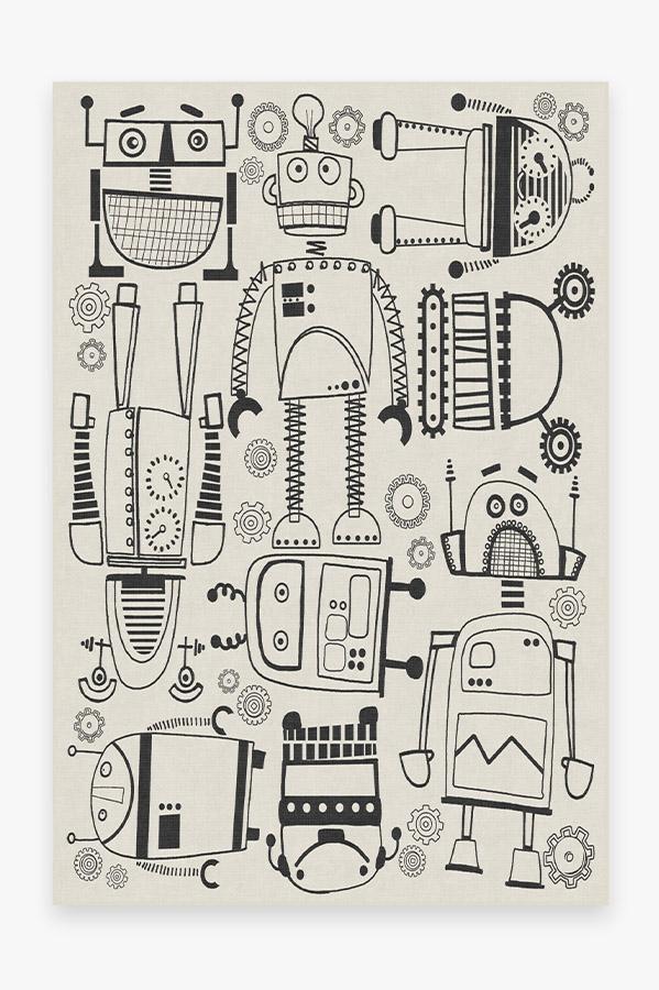 Robot Party Black & White Rug 6'x9' | Stain-Resistant