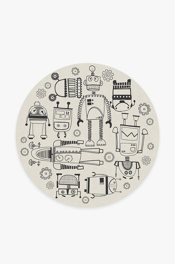 Robot Party Black & White Rug 6' Round | Stain-Resistant