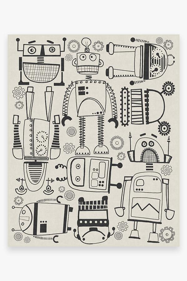 Robot Party Black & White Rug 8'x10' | Stain-Resistant