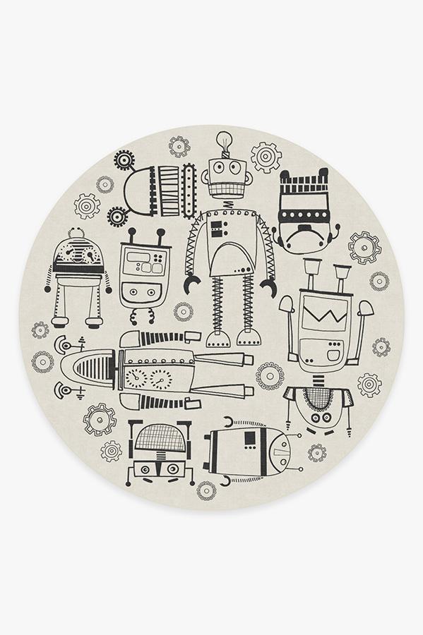 Robot Party Black & White Rug 8' Round | Stain-Resistant