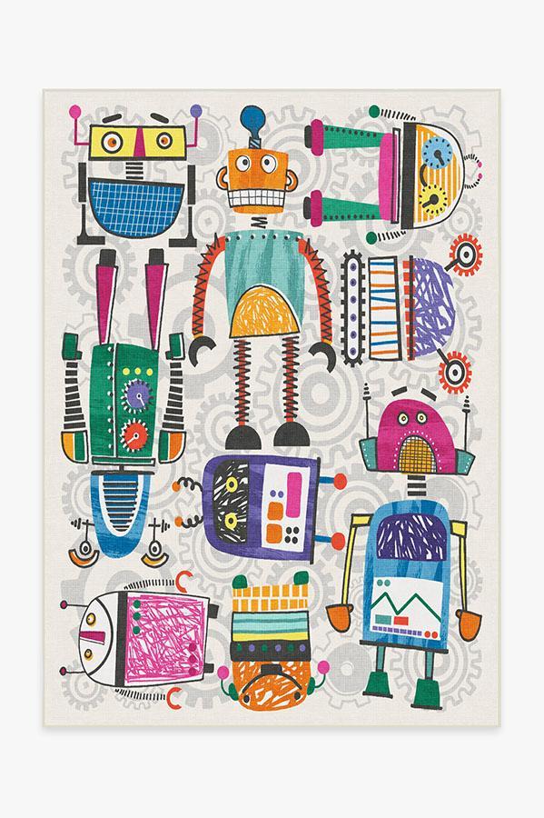 Robot Party Multicolor Rug 5'x7' | Stain-Resistant