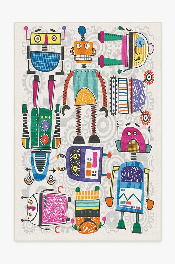 Robot Party Multicolor Rug 6'x9' | Stain-Resistant